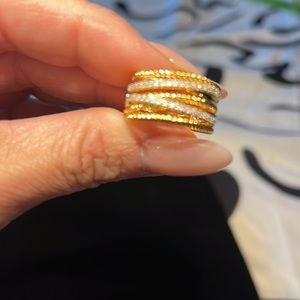 NEW MULTI BANDS WITH CRISS CROSS MICRO PAVE 14 KT WEAR WITH EVERYTHING. SZ 8